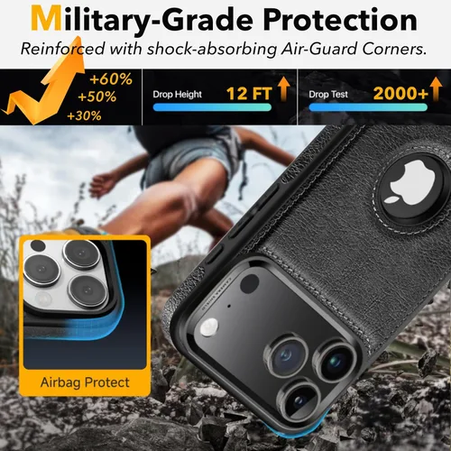 Vista 6 de Funda de cuero para iPhone 18 Pro de 6.3 pulgadas, compatible con Negro