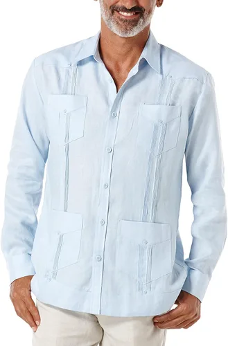 Vista 12 de Cubavera Camisa Guayabera de manga larga con cuatro bolsillos para hombre, 100 % de lino, detalle de pinzas, ajuste relajado