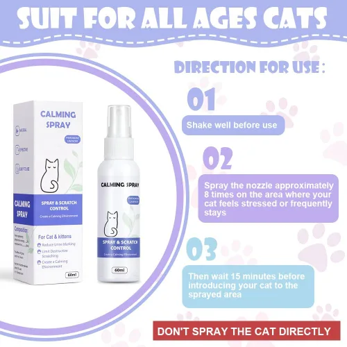 Vista 6 de AOMIG Aerosol calmante para gatos, feromonas para gatos, reduce el estrés y la ansiedad, arañazos, lucha contra orinar muebles para marcar orina