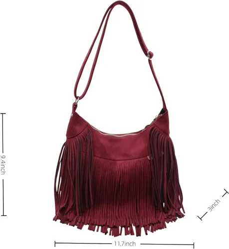Vista 2 de Bolso hobo vintage con flecos, bolso cruzado de gamuza occidental para mujer, bolso de hombro bohemio y bolso de mano vaquera