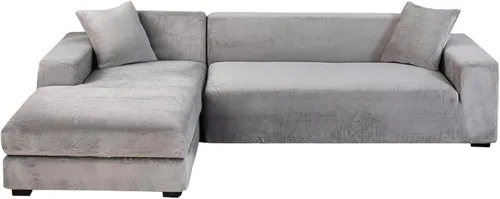 Vista 18 de Fundas de terciopelo para sofá modular, 2 fundas elásticas para sofá en forma de L, antideslizantes, suaves protectores de muebles para sofá Beige