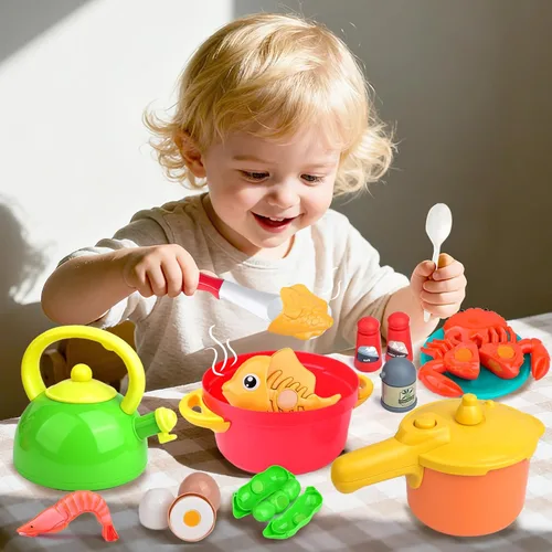 Vista 5 de Juego de cocina para niños, 66 juguetes de cocina para niños pequeños con ollas y sartenes, alimentos, utensilios, utensilios de cocina, juego