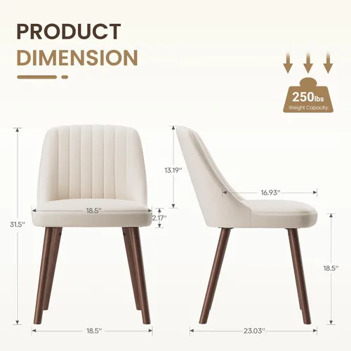 Vista 2 de MALOL Juego de 2 sillas tapizadas para comedor, sillas modernas de tela para cocina con respaldo, patas de madera para cocina, comedor, restaurante