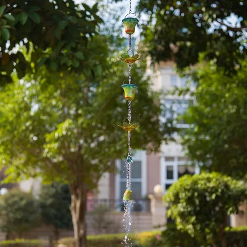 Vista 5 de Cadenas de lluvia para canaletas exteriores, cadena colectora de lluvia de Verde