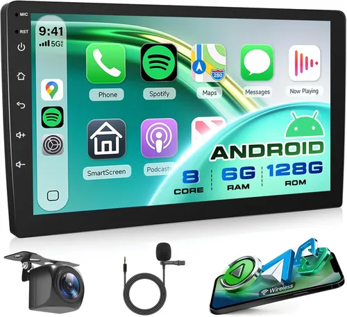 Vista 11 de Rimoody 4GB+64GB Android doble DIN estéreo del coche con Carplay inalámbrico y Android Auto