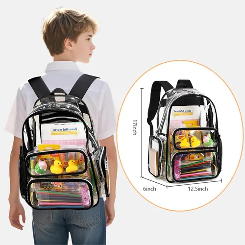 Vista 139 de CAMTOP Mochila transparente resistente y transparente para estudiantes, escuela, trabajo, festival, viajes, deportes, Beige, Mediana, Camtop Mochila