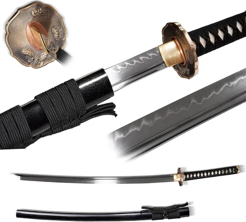 Vista 8 de Katana de acero templado con resorte de arcilla de 41 pulgadas, espada samurái japonesa hecha a mano, espada samurái japonesa de espada completa