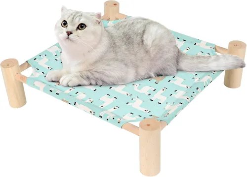 Vista 2 de Patas Lague Hamaca para gatos y perros, cama para perros pequeños, de madera, para gatos, mascotas, conejos, refrigeración, elevada