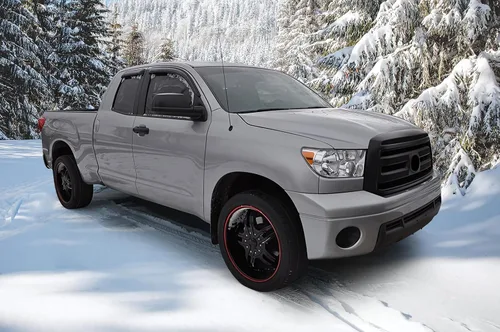 Vista 4 de IKON MOTORSPORTS - Visera de ventana compatible con Toyota Tundra de doble cabina 2007-2021, estilo delgado, acrílico, tintado, humo, lluvia