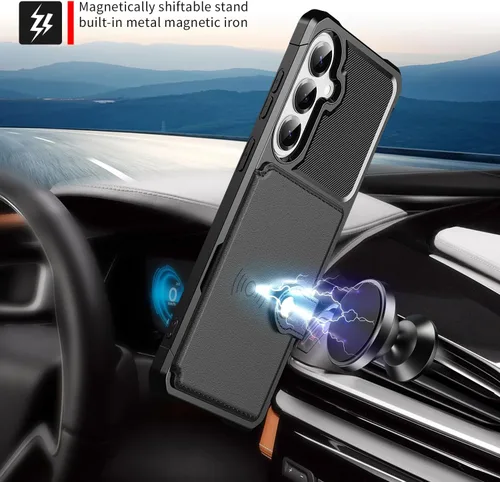 Vista 19 de Funda para Samsung Galaxy S21 Ultra con tarjetero, compatible con soporte magnético para automóvil, resistente a los golpes, resistente, suave, TPU