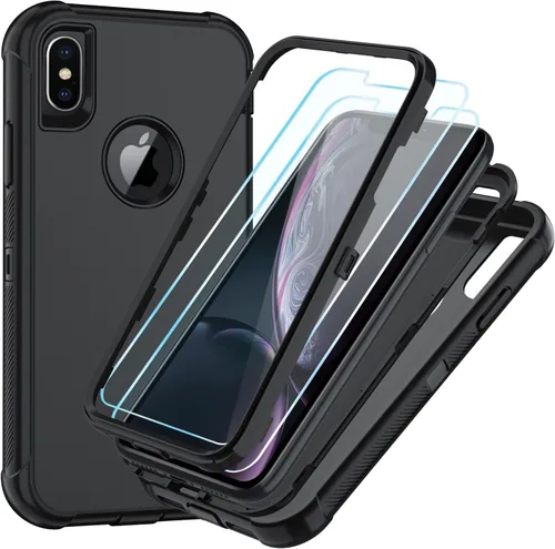 Vista 9 de SunStory Funda compatible con iPhone Xs/X con protector de pantalla HD, 3 capas de alta resistencia de cuerpo completo, funda protectora híbrida 3