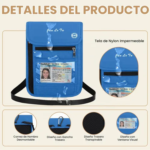 Vista 5 de Soporte para pasaporte para viajes, cartera de pasaporte RFID con diseño de ventana visual, organizador de documentos multifuncional, bolsa de viaje