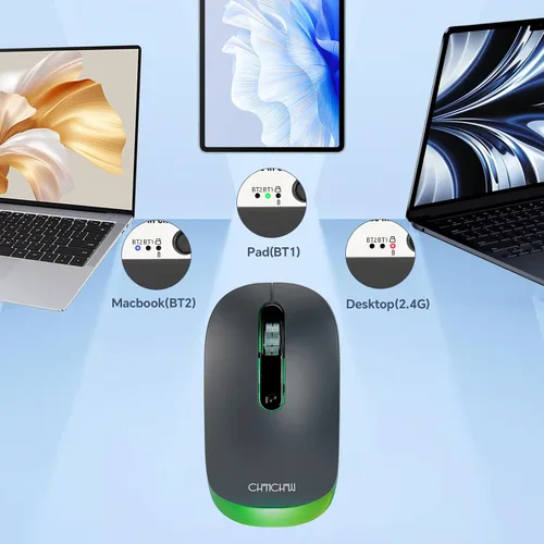 Vista 5 de Ratón LED inalámbrico recargable 2.4GHzBluetooth Método de conexión múltiple silencioso delgado con batería intercambiable grande 1600DPi USB