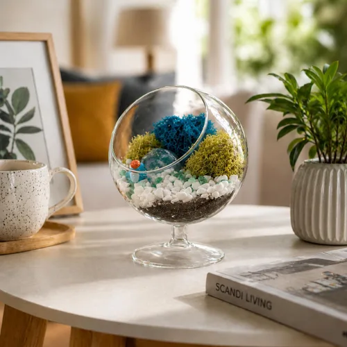Vista 9 de Creations by Nathalie Kit de terrario casero de 18 cm en forma de lágrima con plantas vivas - Maceta colgante de vidrio con soporte para adultos