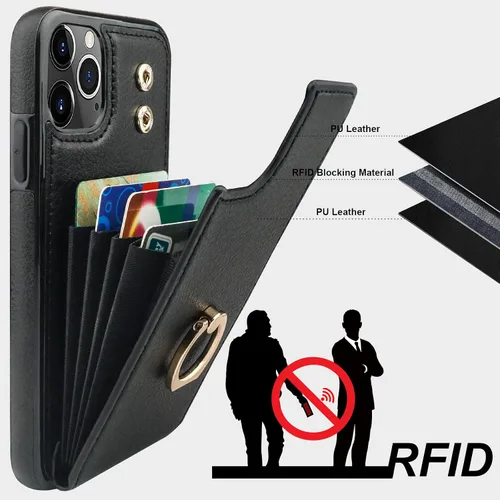 Vista 5 de Folosu Funda compatible con iPhone 11 Pro Max con soporte para tarjetas, rotación de 360°, soporte de anillo de dedo con función atril, protección