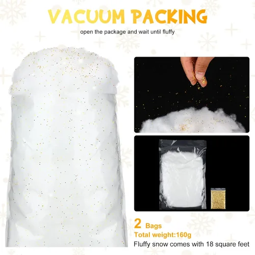 Vista 2 de Sumind 2 bolsas de decoración de nieve falsa mullida, fibra de algodón artificial, nubes falsas, manta suave para manualidades, manto, aldea Oro