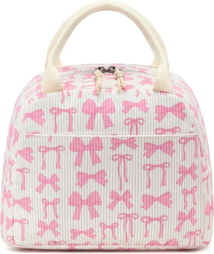 Vista 25 de Bluboon Bolsa de almuerzo para mujer, bonita bolsa de almuerzo de pana con correa para el hombro, reutilizable, aislada, gran capacidad