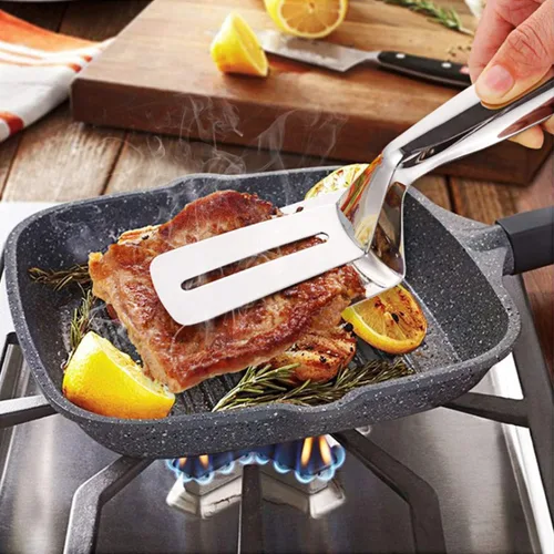 Vista 9 de AOOSY Pinzas para carne 304, pinza de cocción 3 en 1, espátula de doble cara, 10 pulgadas, multifuncional, de acero inoxidable, para alimentos