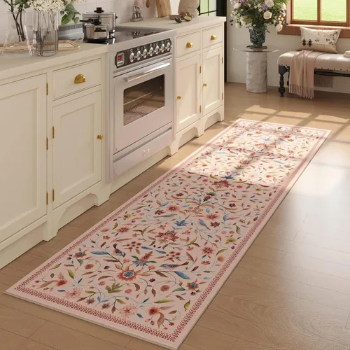 Vista 52 de Alfombra de entrada vintage con medallón floral de 2 x 3 pulgadas, lavable a máquina, alfombra de entrada de pelo bajo, suave, pequeña, alfombra