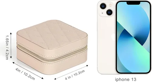 Vista 6 de KAMIER Joyeros pequeños para mujer Joyero portátil de viaje Caja organizadora de joyas de piel sintética para aretes, anillos, collares (beige)