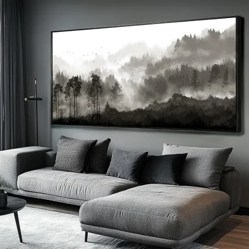 Vista 5 de Arte de pared con árboles para sala de estar; grandes pinturas artísticas en lienzo para dormitorio; cuadros en blanco y negro enmarcados
