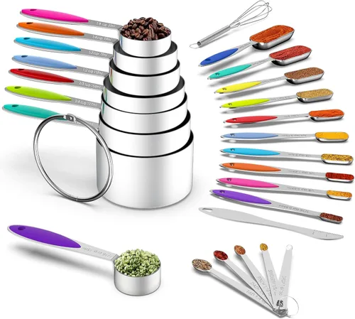 Vista 8 de Measuring Cups and Spoons - Wildone Stainless Steel 20 Piece Stackable Set, Includes 8 Measuring Cups, 10 Measuring Spoons, 1 Leveler & 1 Whisk, for