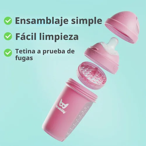 Vista 4 de Herobility Botellas Anti-Cólico Dobles para Bebé – 5 fl oz/140ml – Paquete de 4 – Multicolor – Blanco, Gris, Rosa, Rosa de Hawthorn