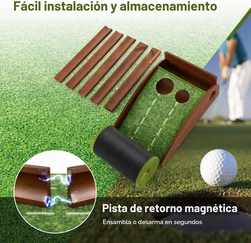 Vista 4 de Alfombrilla de golf para interiores con putter y 5 bolas, juego de devolución automática de bolas, terciopelo mate para el hogar, oficina, patio