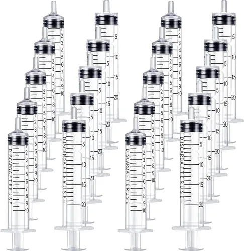 Vista 10 de 20 jeringas de plástico de 0.0 fl oz, 0.1 fl oz, 0.2 fl oz, 0.3 fl oz con medición, múltiples usos, herramientas de jeringa de medición para medir