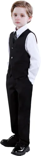 Vista 3 de Traje para niños pequeños de 4 piezas, traje de esmoquin de boda, chaleco y pantalones