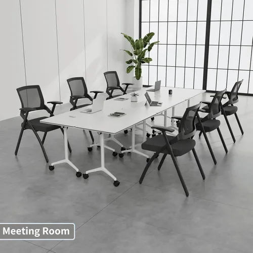Vista 2 de Mesa de sala de conferencias, mesa de conferencias plegable móvil con ruedas, modernas mesas de entrenamiento apilables con parte superior abatible