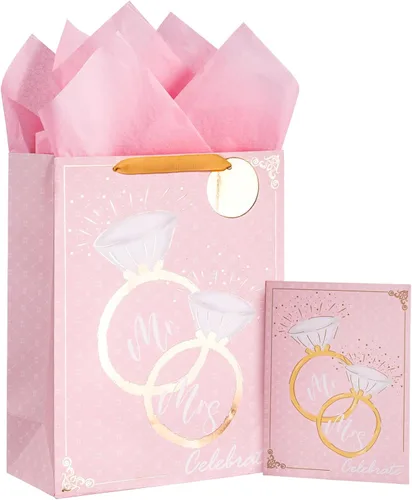 Vista 12 de Loveinside Bolsa de regalo de boda – Diseño de texto floral y siempre y para siempre con papel de seda, tarjeta de felicitación y etiqueta