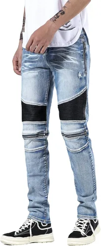 Vista 3 de Liuhond Skinny Slim Fashion - Jeans elásticos de motociclista de Hip Hop con agujeros rectos rasgados.