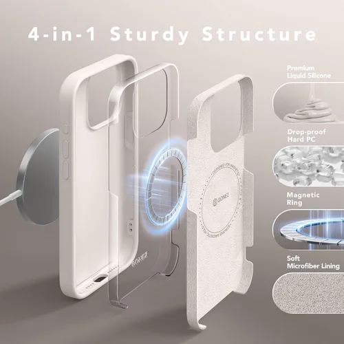 Vista 4 de GONEZ Funda de silicona para iPhone 15 Pro Max, compatible con Magsafe, protector de cámara + protector de pantalla, forro de microfibra suave