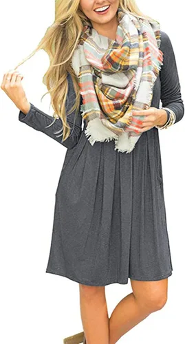 Vista 2 de AUSELILY - Vestido hasta la rodilla para mujer, de manga larga, informal y con bolsillos