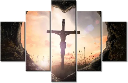 Vista 84 de TUMOVO Decoración de pared de iglesia cristiana de 3 paneles, imágenes de la resurrección de Jesús para sala de estar, dormitorio, cocina