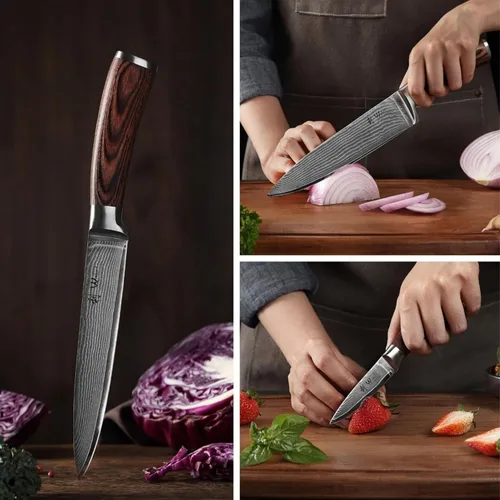 Vista 6 de Wakoli EDIB Juego de Cuchillos de Damasco de 5 Piezas – Juego de Cuchillos de Chef Profesionales con Hojas de Núcleo VG10, Acero de Damasco de 67