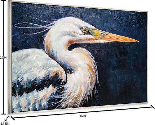 Vista 2 de Yihui Arts Lienzo enmarcado texturizado pintado a mano de garza
