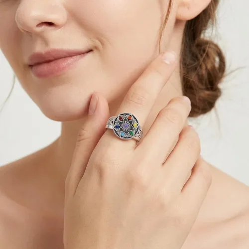 Vista 2 de Fenthring Anillo de chakra mandala para mujer, joyería de yoga y flor de Mandala-101-Chapado en oro