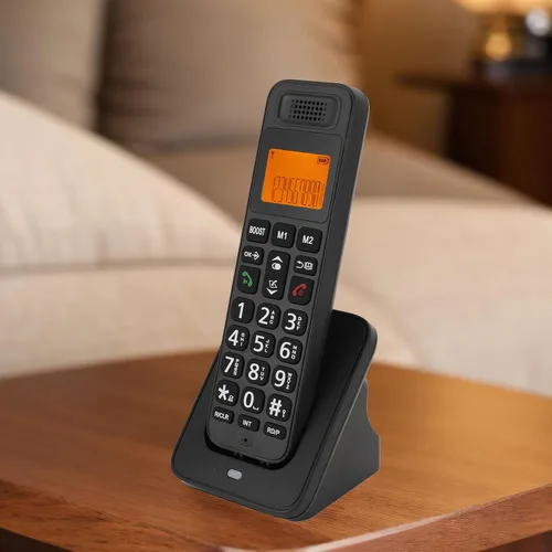 Vista 6 de PUSOKEI Teléfono inalámbrico con DECT 6.0, altavoz dúplex completo con pantalla LCD, teclas grandes, teclado iluminado, bloqueo de llamadas, aumento