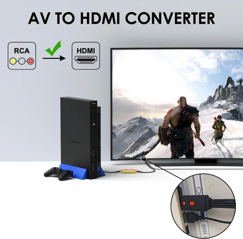 Vista 4 de Dingsun Adaptador de convertidor RCA a HDMI compatible con interruptor 4: 3/16: 9 para PS2/PS3/N64/Wii/VHS/VCR/Blue-Ray, etc.