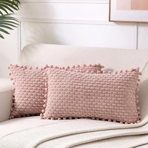 Vista 18 de Fancy Homi - Juego de 2 fundas de cojín decorativas crema blanco de 40 x 40 cm con pompones para sofá cama, decoración de hogar moderna, rústica