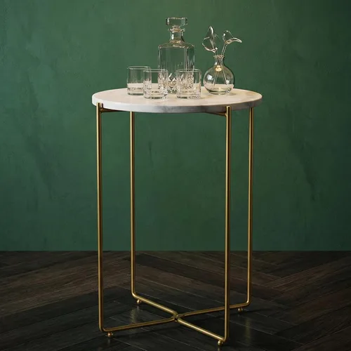 Vista 2 de Mesa auxiliar de mármol real, no requiere montaje, mesa auxiliar redonda para sala de estar, mesita de noche moderna de 15 pulgadas con patas