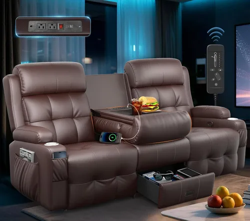 Vista 9 de Sofá reclinable de dos plazas, asientos de cine en casa, sofá reclinable con USB, consola central, sillón reclinable de pared para caravana