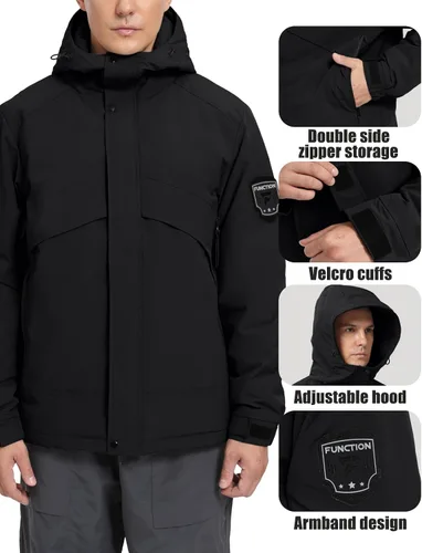 Vista 5 de Chaqueta de esquí para hombre, impermeable, cálido, abrigo de invierno resistente al viento, chaqueta de snowboard aislada con capucha para montaña