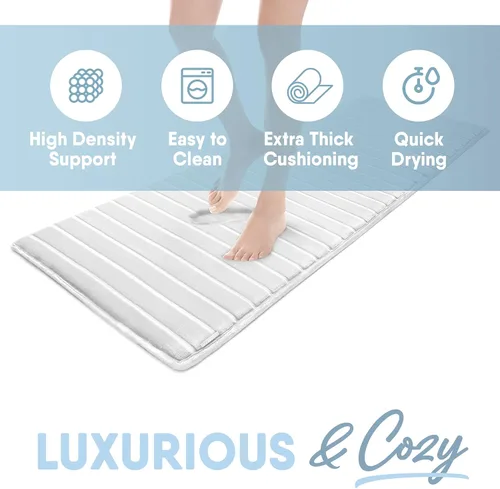 Vista 4 de MICRODRY Tapete de baño de espuma viscoelástica extra grueso, moderno, con infusión de carbón y base antideslizante GripTex, absorbente, de fácil