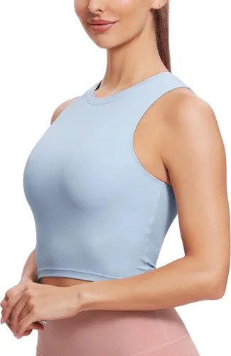 Vista 3 de Natural Feelings - Sujetadores deportivos sin mangas, con relleno extraíble, para mujer ombligueras para yoga, entrenamiento, correr