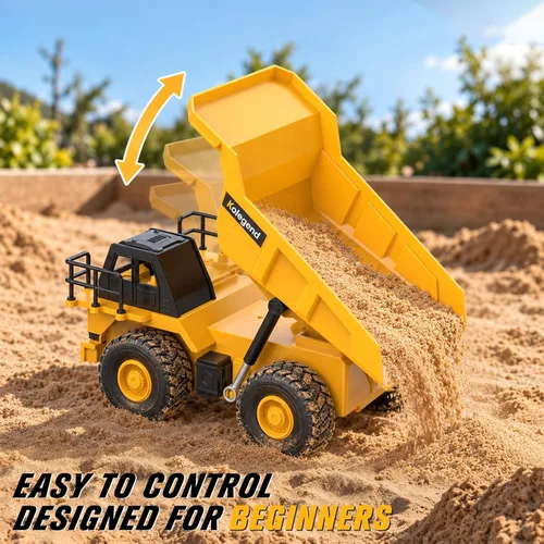 Vista 8 de kolegend Camión volquete RC de juguete para niños, camión volquete de control remoto con cama volquete de trabajo, juguete de construcción RC de 2.4