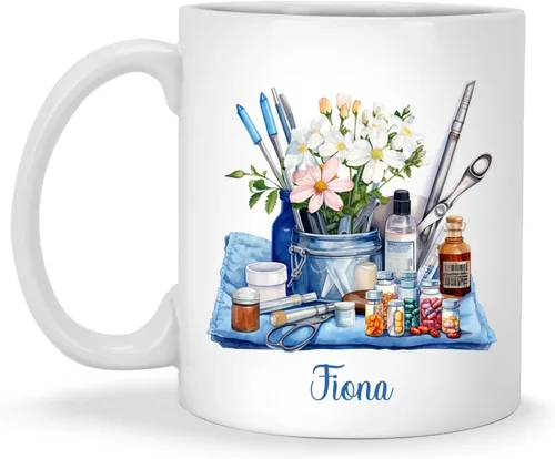 Vista 8 de Enfermera con equipos médicos Tazas de café, Taza de cerámica de enfermería con nombre personalizado, Taza de café asistente médica, Regalo