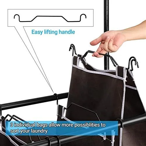 Vista 7 de HopeHope Perchero para colgar ropa, perchero plegable con ruedas, altura ajustable. Clasificador de ropa de 3 bolsas